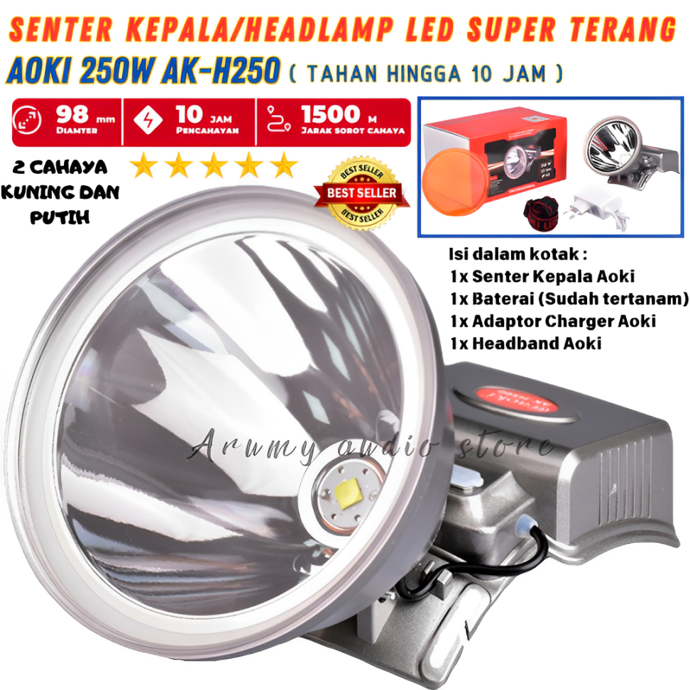 Senter Kepala Professional Jumbo Led - Senter Kepala Led 250w - Senter Kepala Anti Air 250watt Bater