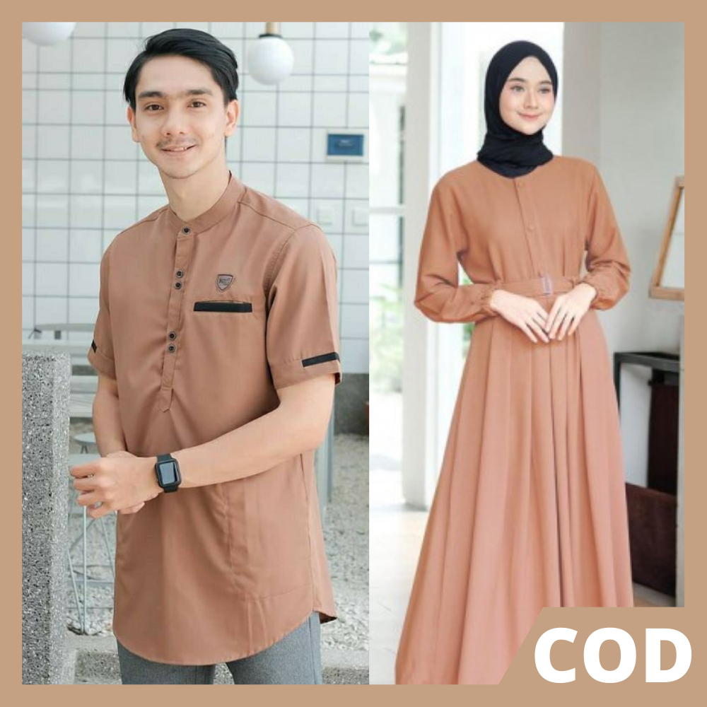 GAMIS COUPLE PASANGAN SUAMI ISTRI TERBARU LEBARAN 2025 LENGAN PENDEK WARNA MOCCA BY WIRA STYLE
