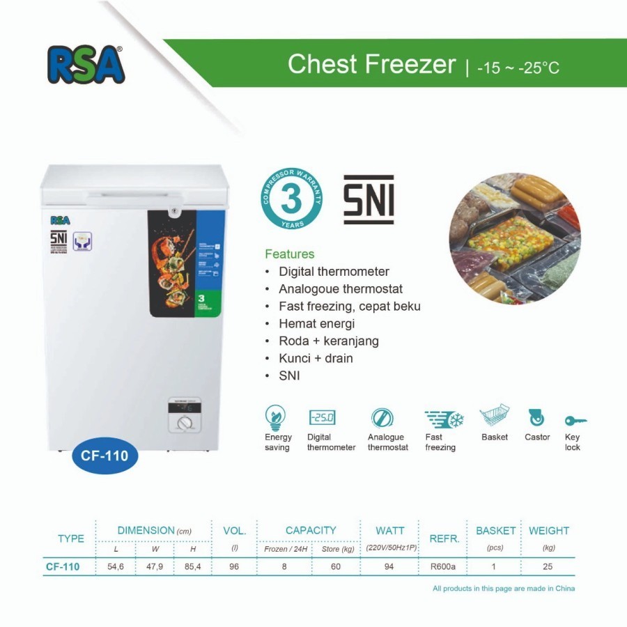 RSA Freezer box CF-110 /Chest Freezer 100 Liter CF 110 RSA