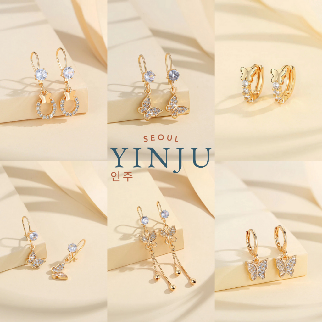 YINJU - Jewelry Anting Kupu Kupu Wanita Tidak Karat Titanium Permata Perhiasan Anti Luntur Korea Ant
