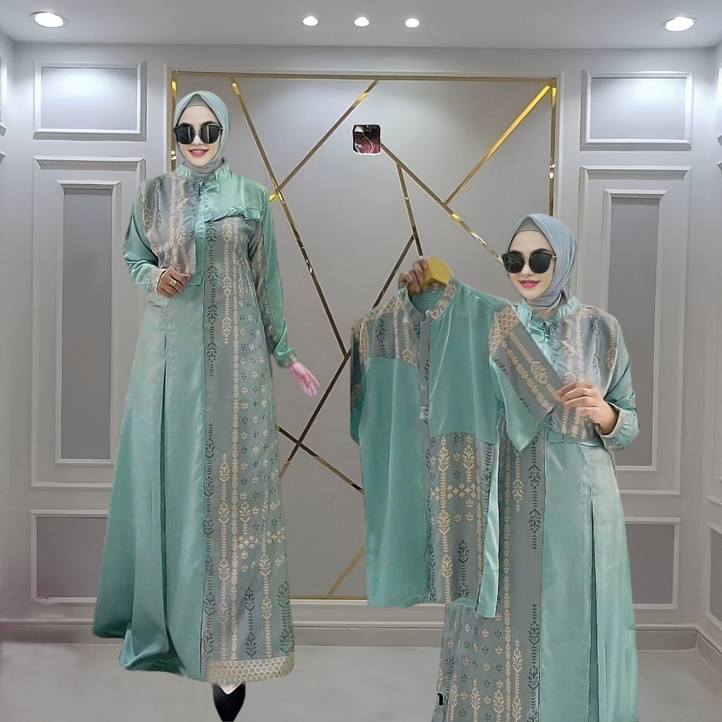 Gamis Couple Koko Pria Kain Dior Silk Mix Maxmara Motif premium Elegan Kekinian_Fashion Couple Konda