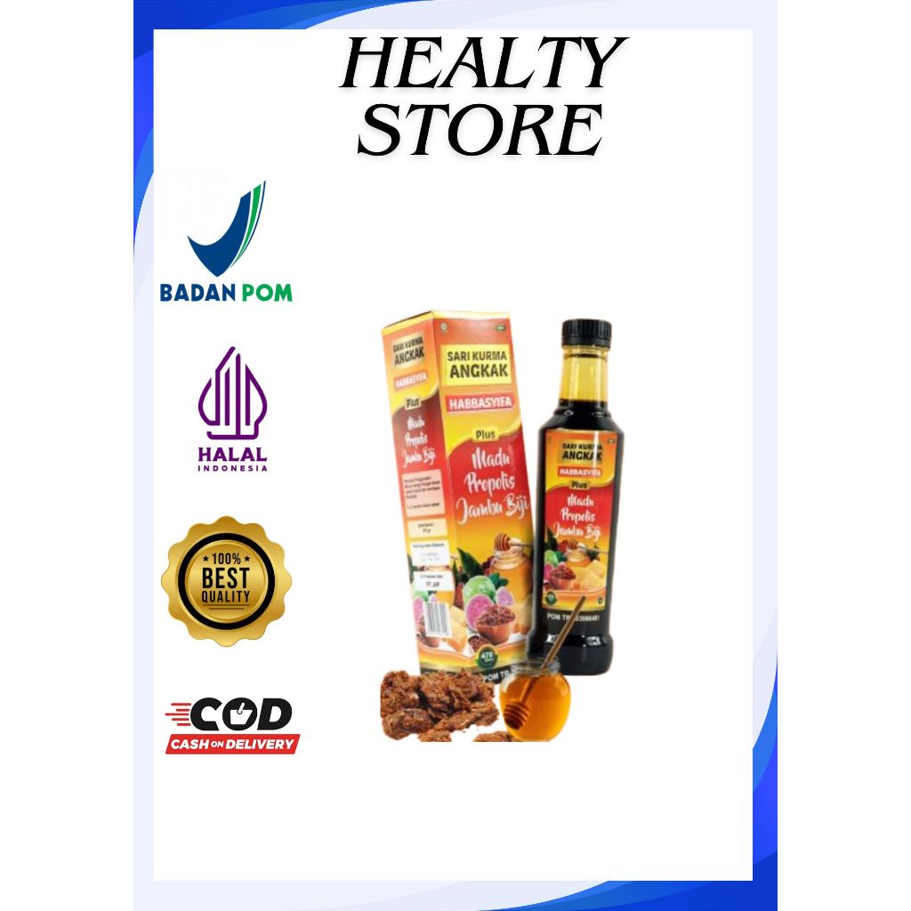 

Trombosit Sari kurma Madu ANGKAK Propolis JambuBiji Plus Daun Ubi Jalar 470 Habbasyifa