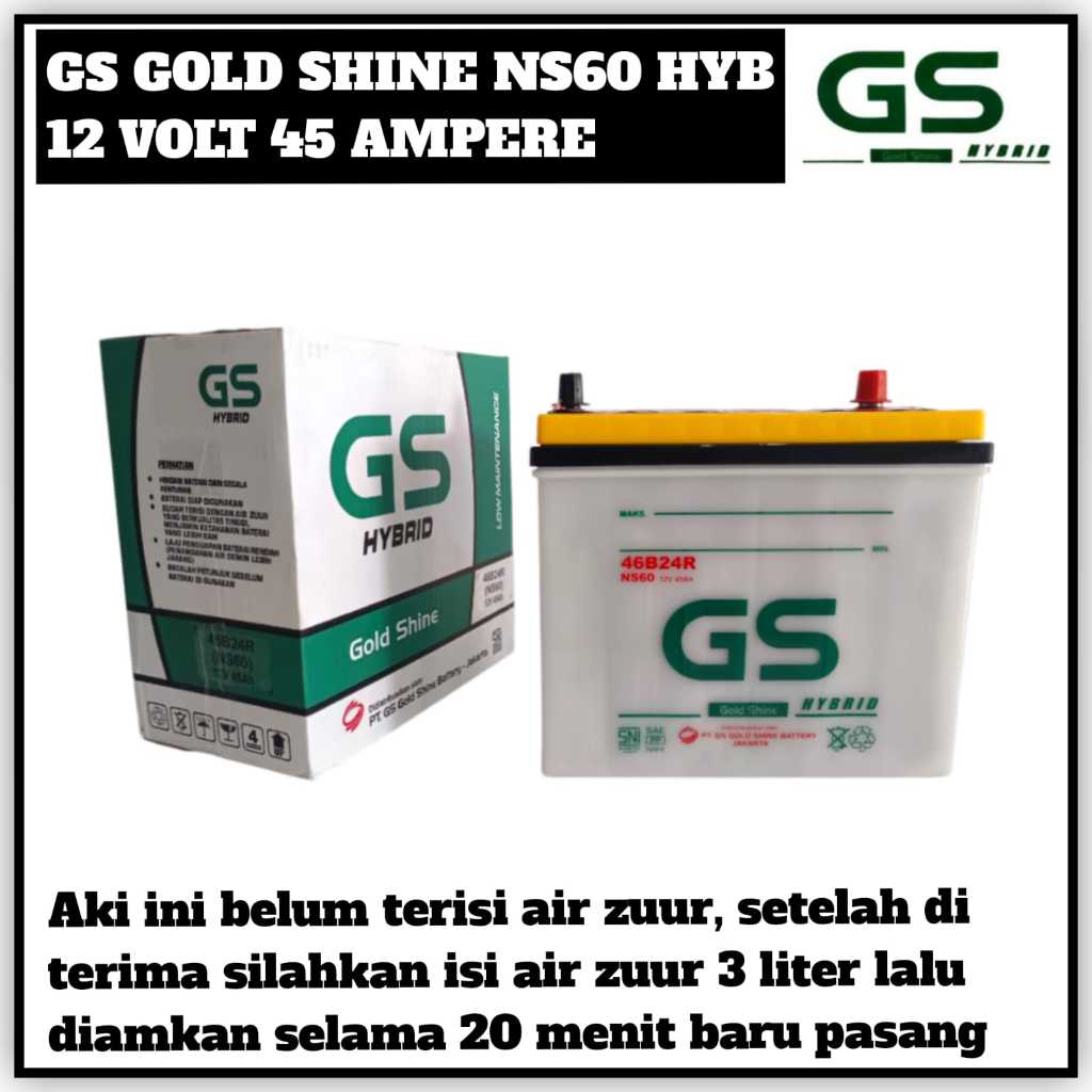 Aki Mobil Avanza/Terios/Rush/Taruna/Xenia/Katana/Escudo/APV GS Gold Shine Ns60 Hybrid 45 ampere