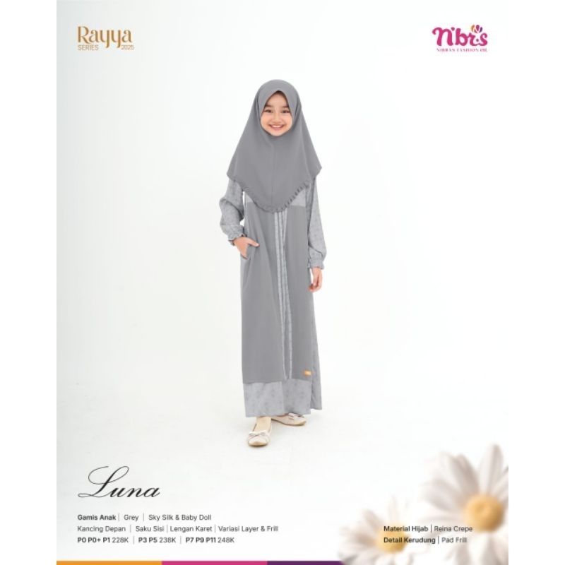 RAYYA SERIES LUNA GAMIS ANAK GREY SARIMBIT NIBRAS TERBARU