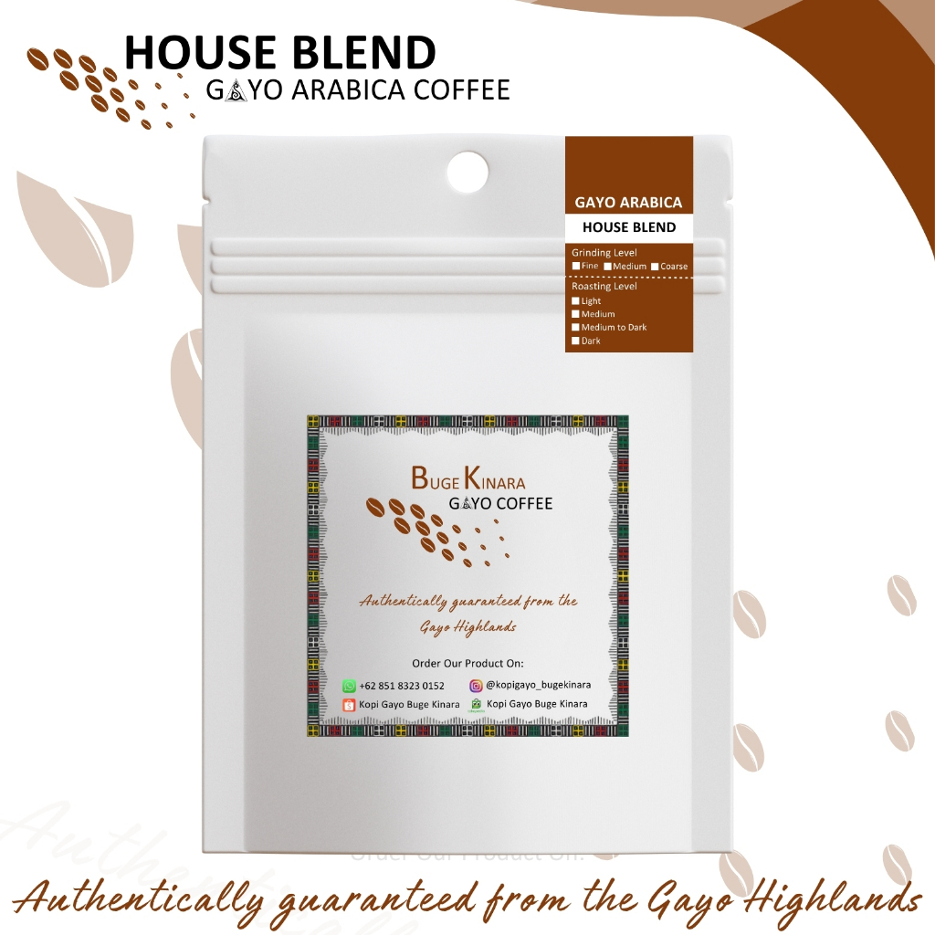 

Kopi Arabika Gayo House Blend - Bubuk Kopi (Powder)/Roasted Beans - Buge Kinara Gayo Coffee | 100% Original dari Dataran Tinggi Gayo