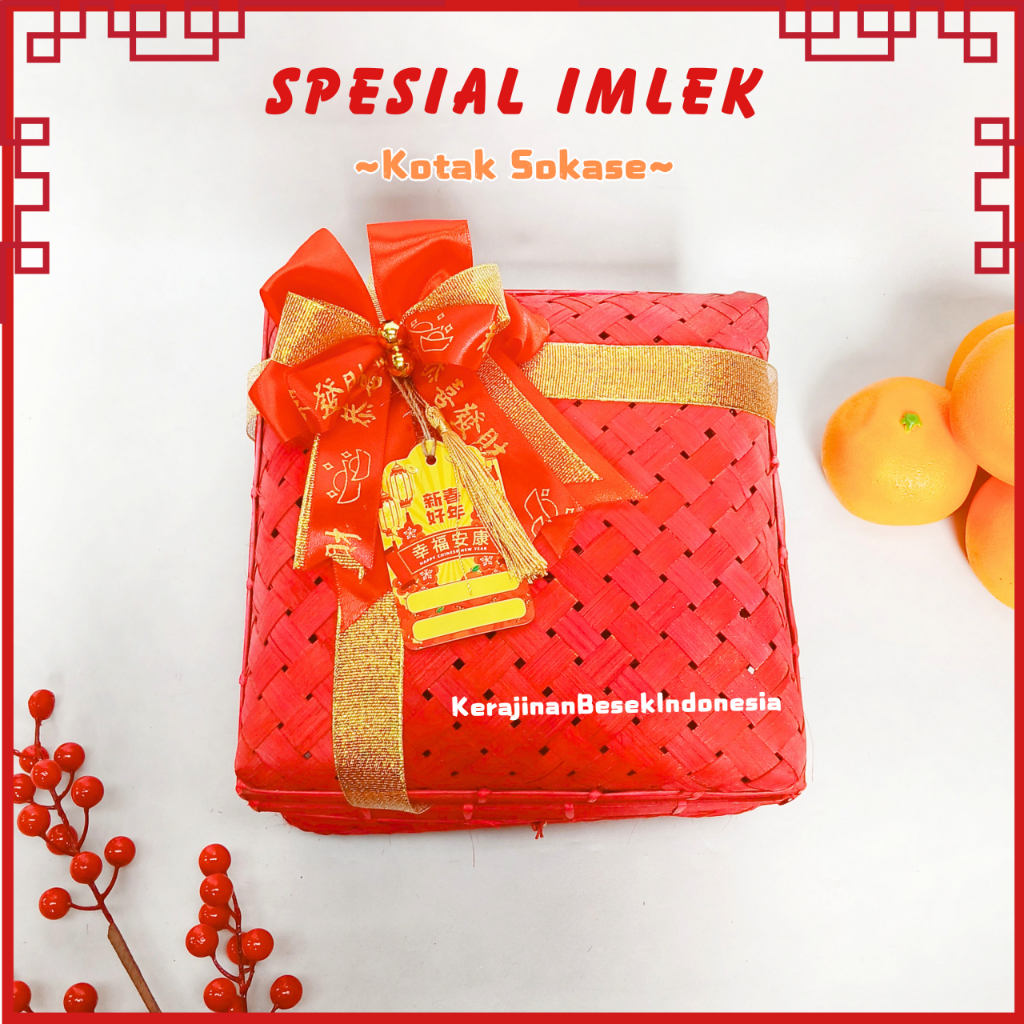 

BOX HAMPERS IMLEK CNY 2025 BONUS HANG TAG SHIO ULAR Kotak roti sokase 22cm warna pita jeruk kue keranjang