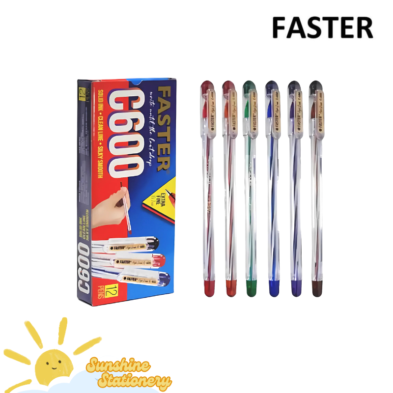 

[BOX/12PCS] FASTER Pulpen C600 0.7 Hitam Biru Merah