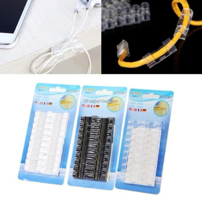 Klip Penjepit Kabel Listrik Tempel Isi 20pcs Cable Clip Organizer
