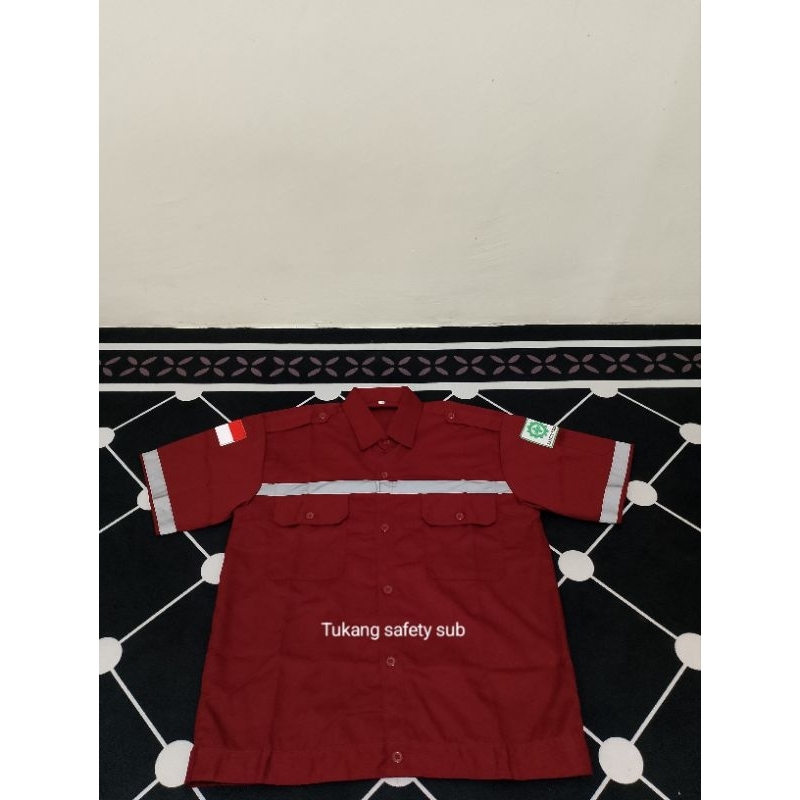 WEARPACK LENGAN PENDEK, BAJU SAFETY LENGAN PENDEK bahan American drill free logo k3 & logo bendera