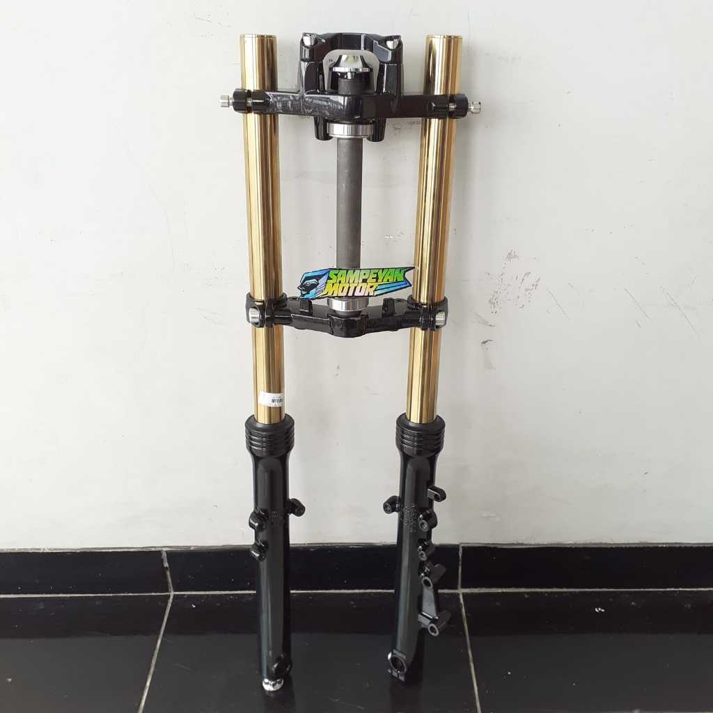 Shock Sok Skok Depan Assy Set Segitiga Ninja 150R RR SS Super Kips 150 R As Gold Bottom Hitam  As Ch