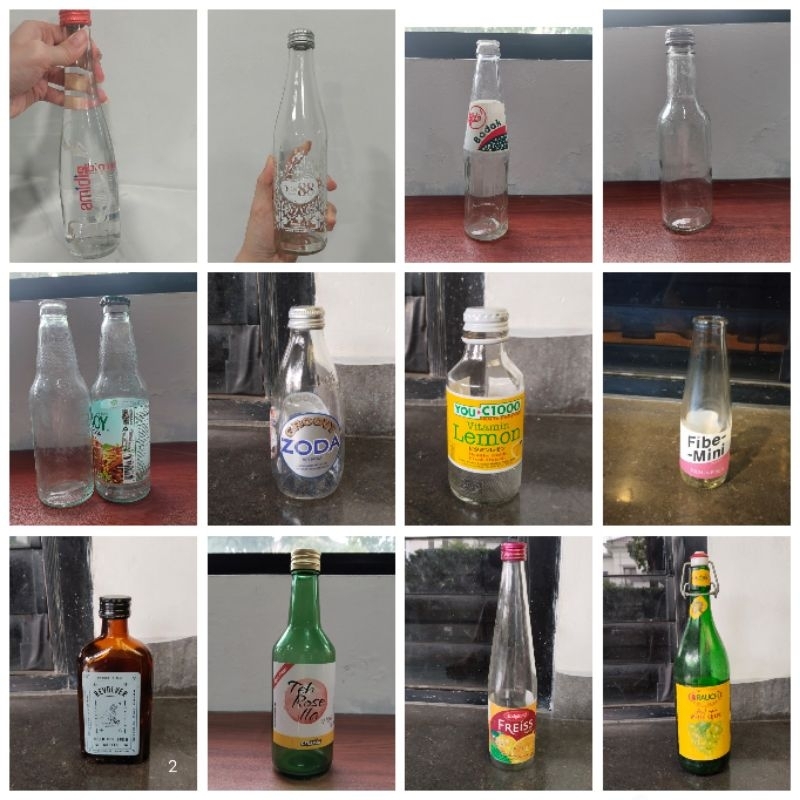 BOTOL KACA BEKAS MINUMAN VSOY BADAK FIBE MINI UC1000 KOPI SODA WATER BOTOL KACA BEKAS BISA UNTUK POT