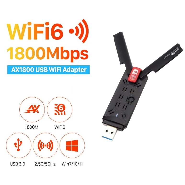 USB Wifi Dual Band Wireless 2.4Ghz 5Ghz 1800Mbps Wifi 6 Adapter