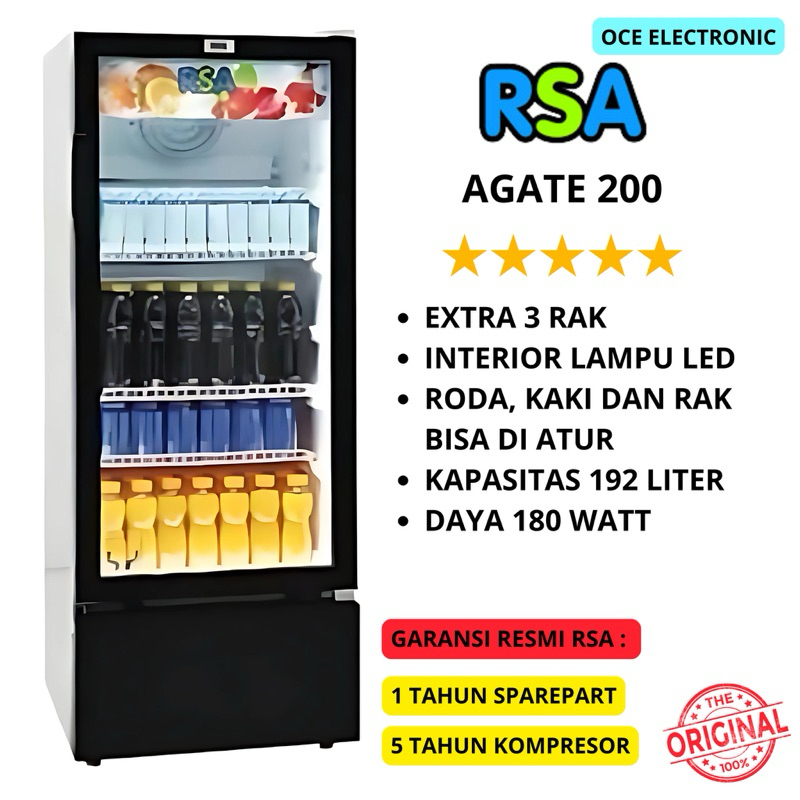 SHOWCASE RSA AGATE 200 3 RAK DISPLAY COOLER KULKAS LOW WATT