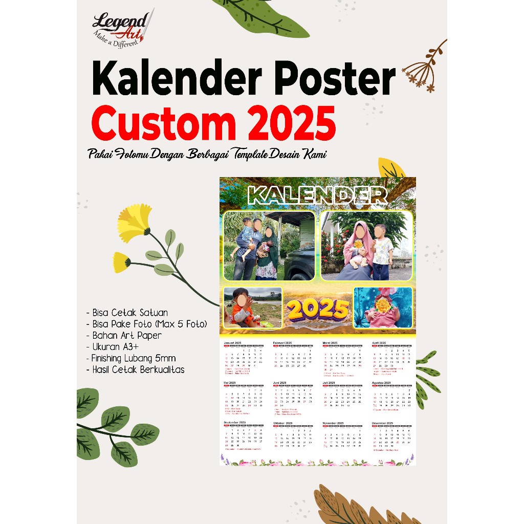 

Kalender Poster A3+ Foto Custom Finishing Seng Klep dan tanpa Seng Klep