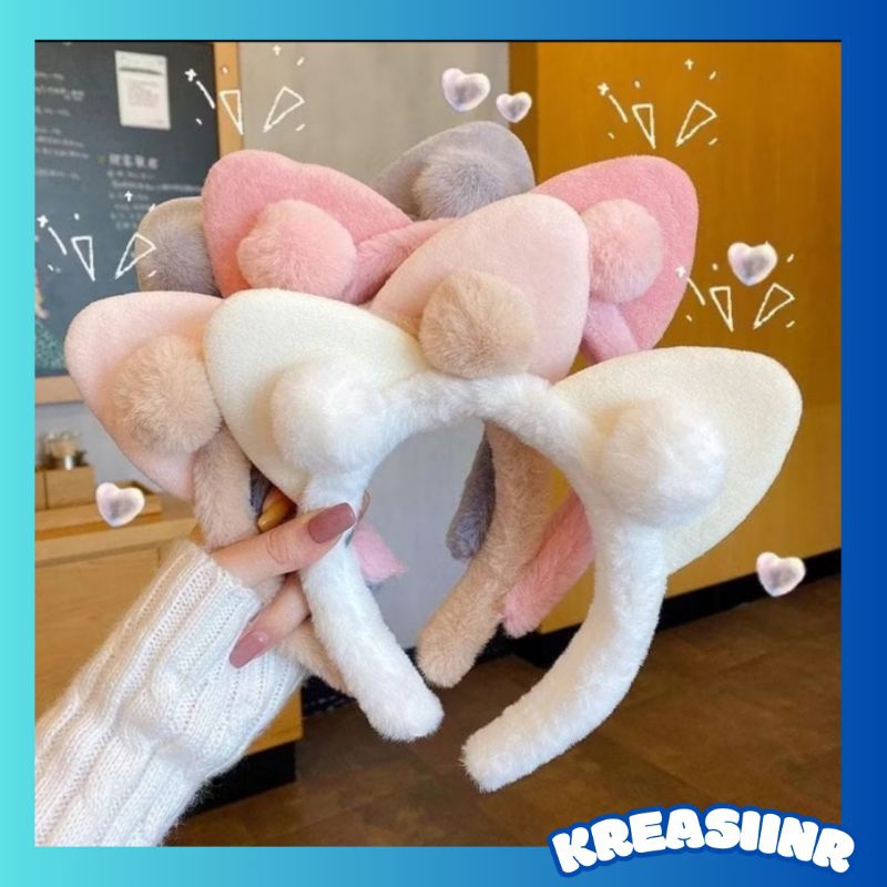 Bando Bulu Telinga Kucing PomPom Lucu / Bando Kucing / Bando Pompom