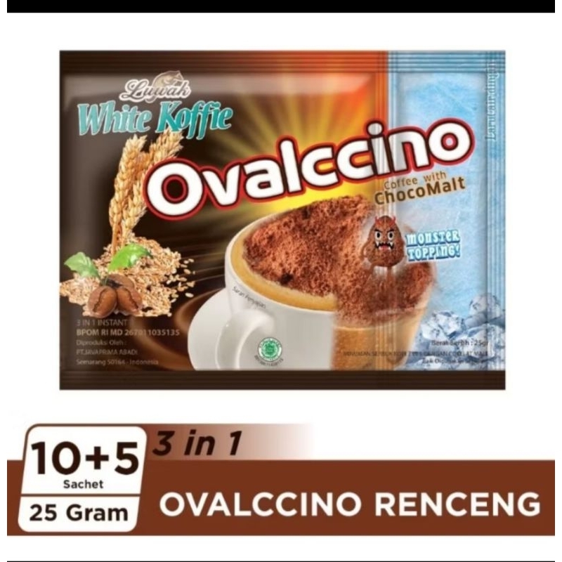 

Ovalccino coffee with chocomalt luwak white coffee isi 15 pc per renceng