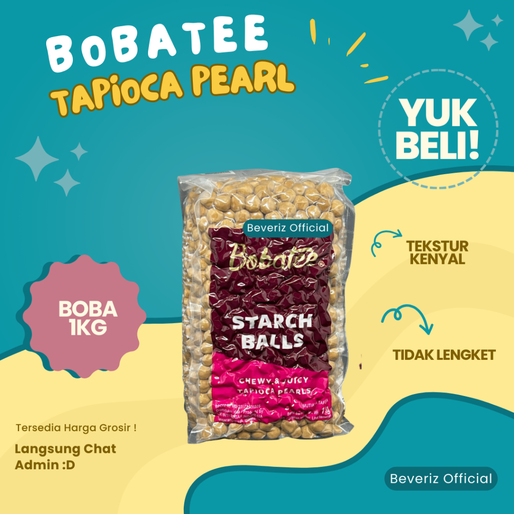 

BEVERIZ Bobatee Tapioca Pearl | Topping Boba Bubble Drink | Toping Minuman Kekinian 1 Kg