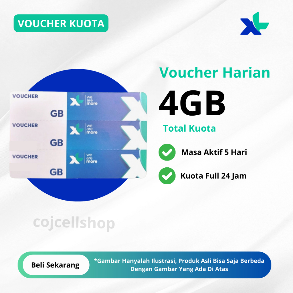 Voucher Kuota XL Axiata 4GB Masa Aktif 5 Hari - Voucher XL Murah 4GB 5 Hari Berlaku Nasional - Vouch