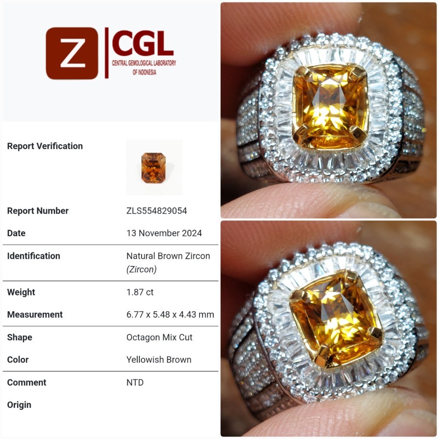 Natural Brown Zircon Octagon Clean Good Luster Batu Permata Asli Memo