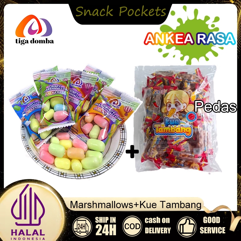 

Crispy Marshmallows + Kue Tambang Rasa Pedas camilan Kombinasi camilan Enak dan murah