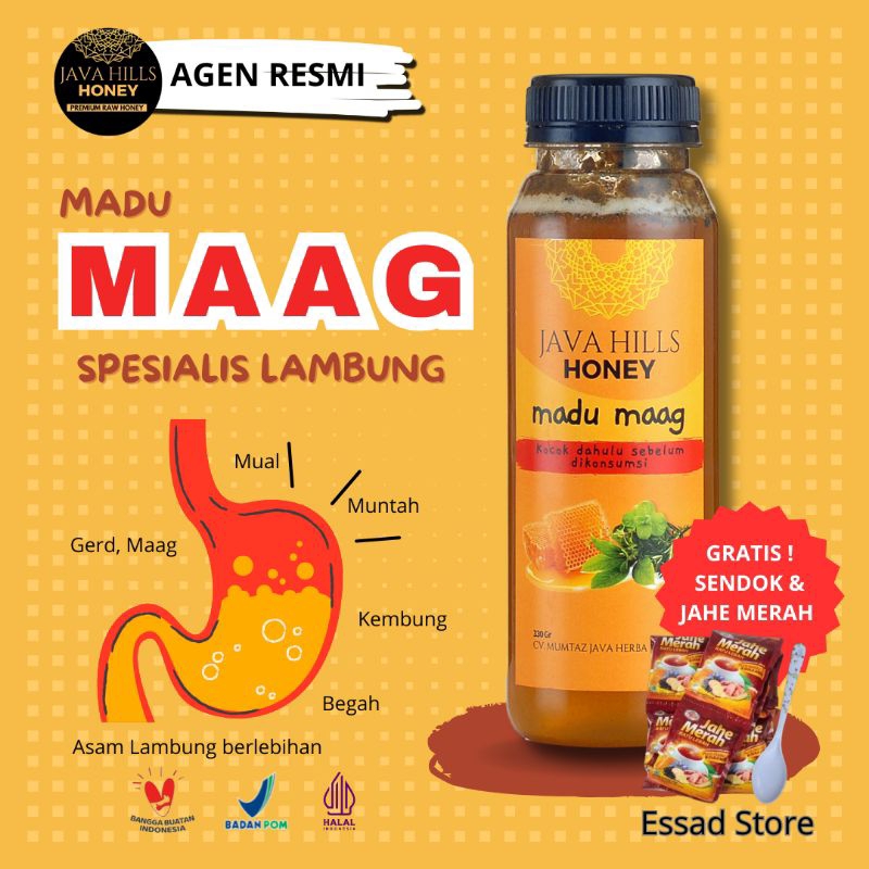 

MADU MAAG JAVA HILLS HONEY 100% Original Herbal Madu Maag Untuk Asam Lambung Gerd Mual Muntah Kembung Vertigo