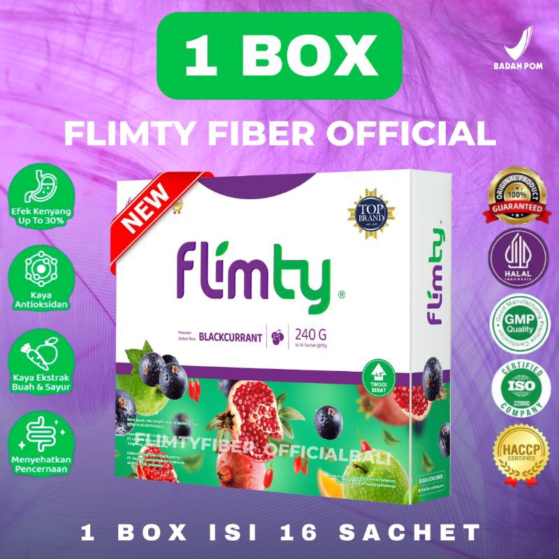 

NEW Flimty Fiber | Detox | Antidioksidan Rasa Blackcurrant - Raspberry - Mangga - 1 Box isi 16Sachet