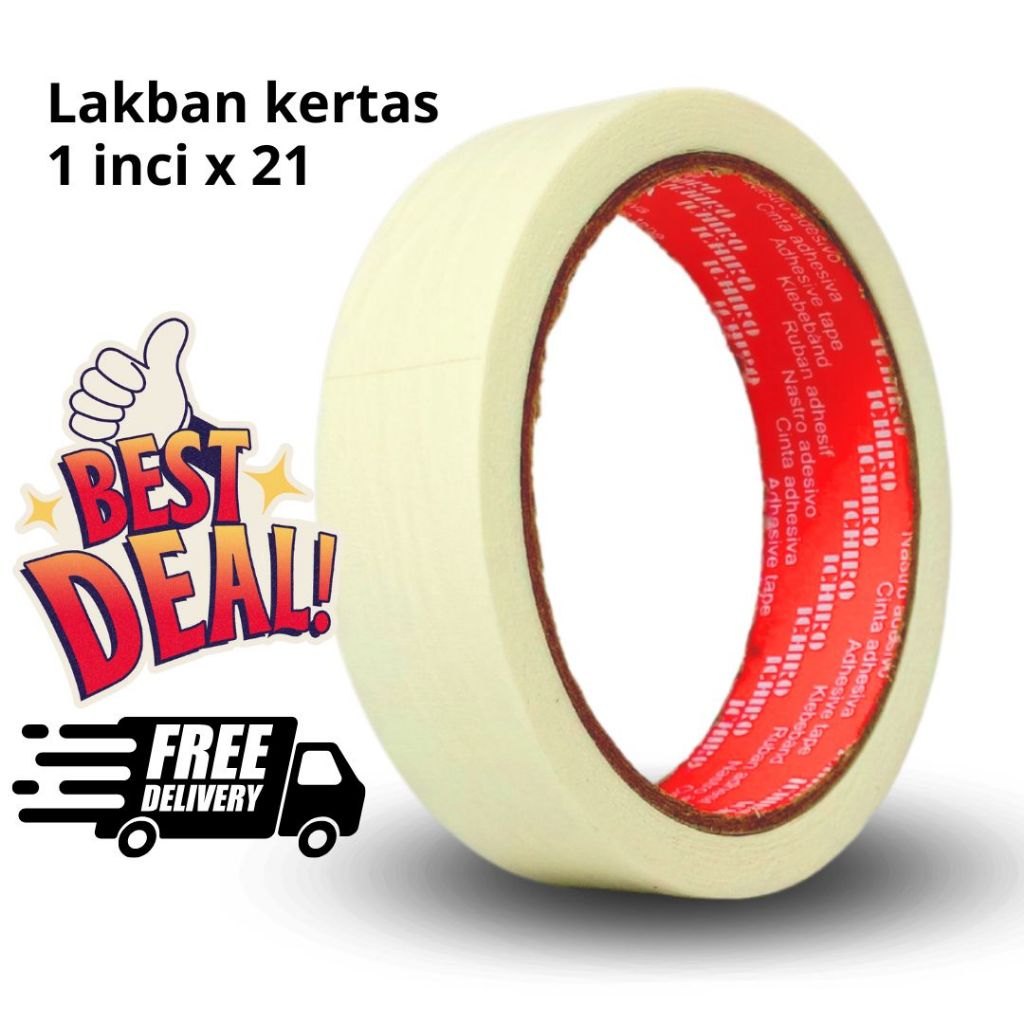 

1 inchi x 21 Masking tape ICHIRO CREAM PUTIH original 100% lakban kertas murah berkualitas