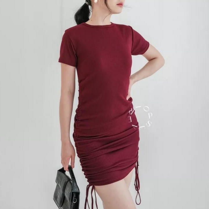 Dress Serut Samping / Dress Pendek / Dress lengan pendek serut / Dress serut syle korea