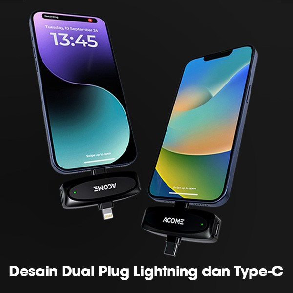 Acome AWA-V7B Wireless Microphone Clip On Jepit Dual Plug Ligthning Type C