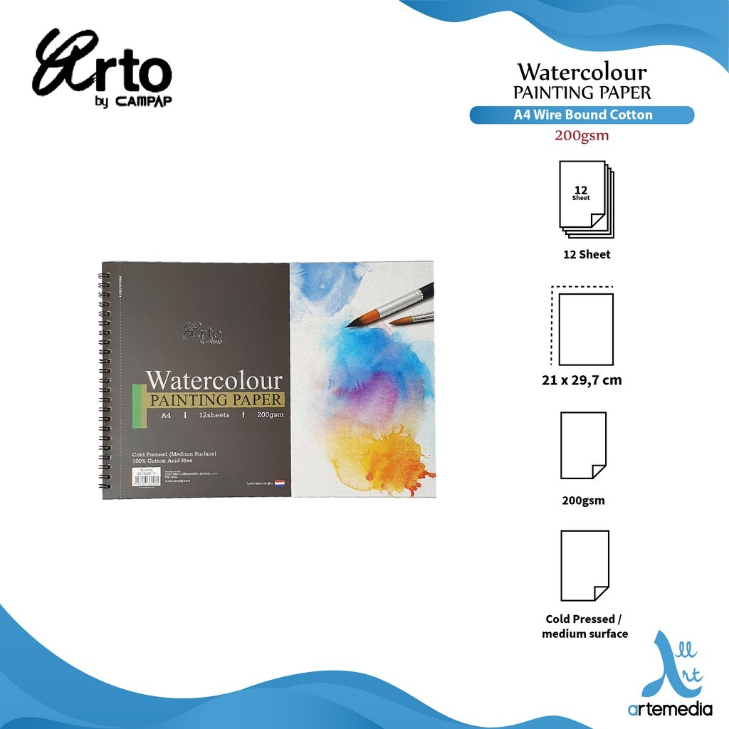 

Gramedia Surabaya - Arto A4 Watercolor Pad Paper Wire Bound Sketchbook COTTON 200gsm/30-36206-0