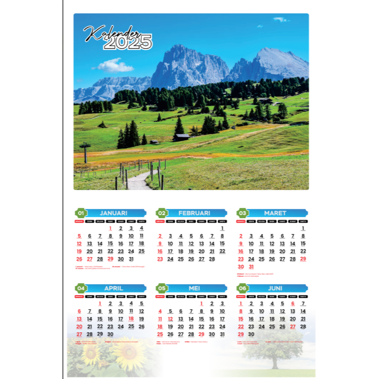 

Kalender Dinding Tahun 2025 Custom Potrait - Spiral 2 Lembar - AC 230gr