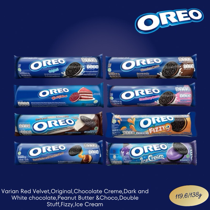 

Oreo Biskuit Sandwich 123.5gr - Original Vanilla Chocolate Strawberry Red Velvet IceCream Fizzy