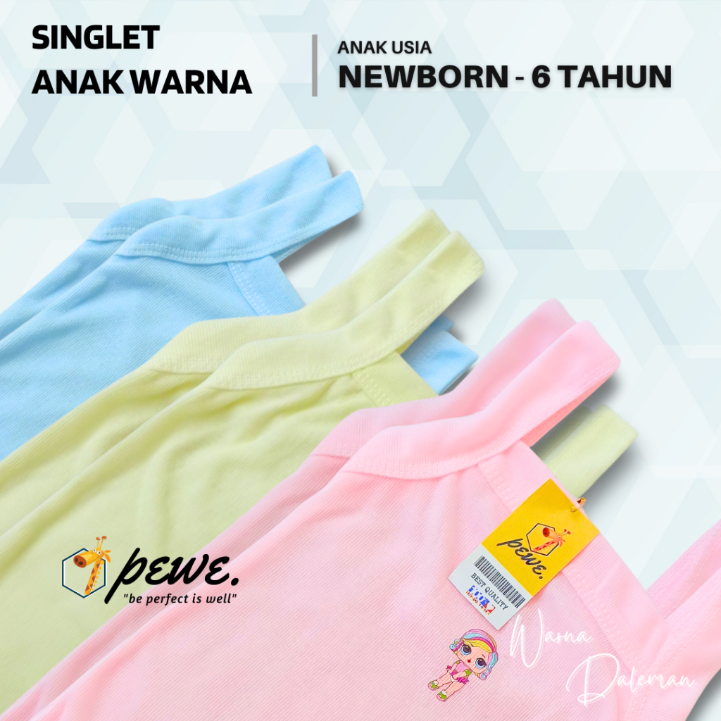 1 Lusin Kaos Dalam Anak Singlet Dalaman Warna PEWE Size S M L XL Sablon Karakter