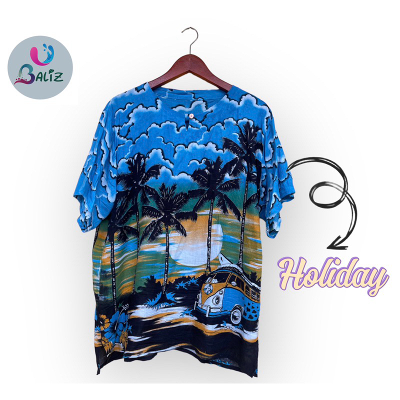 baju pantai motif holiday - kaos bali - kaos pantai - kaos santai - baju cewek cowok - baju unisex -