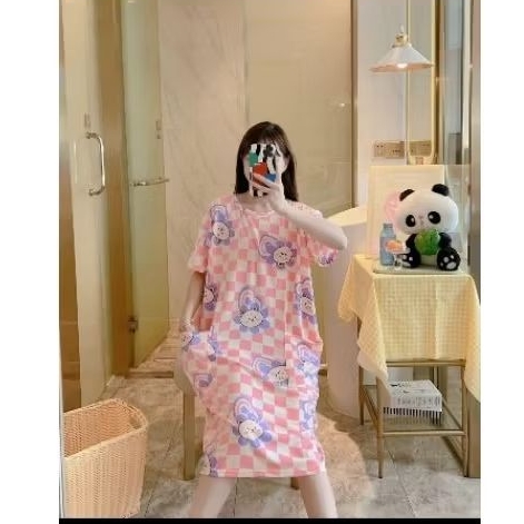 Daster dres pendek wanita baju tidur piyama import kekinian korean allsize warna pink