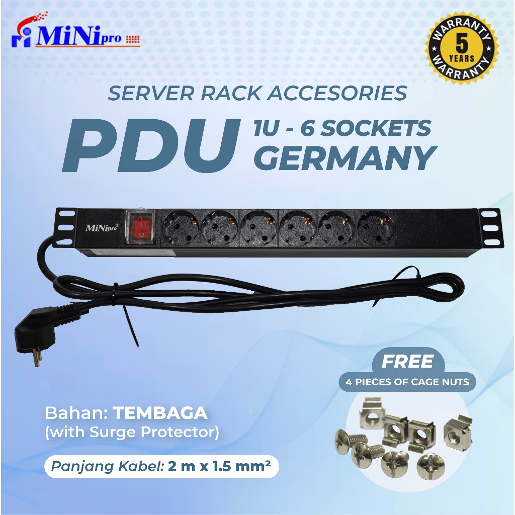 Minipro Power Distribution Unit Rack Server 6 Port Germany Socket 3500W/1U 6Way PDU Germany/ PDU for