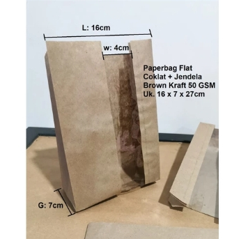 

(100pcs) Kantong Kertas Jendela coklat (L) Ukuran 27x16x7cm (Bakery)