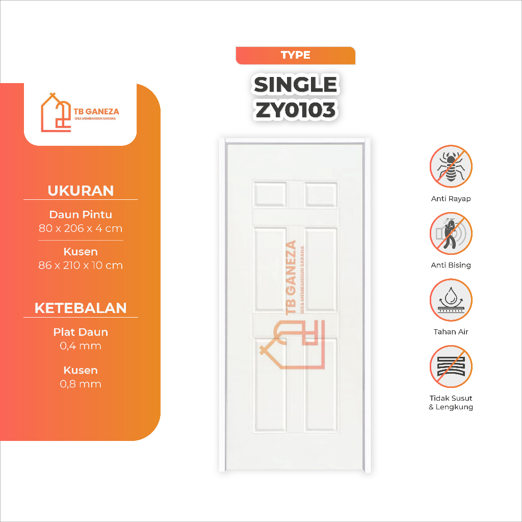 TB GANEZA - (ZY0103/ZY0104) Full Set Pintu Baja Anti Karat / Pintu + Kusen + Handle Anti Karat / pin
