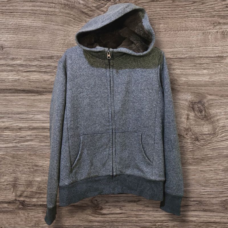 HOODIE ZIPPER SHERPA ORIGINAL UNIQLO ABU GELAP