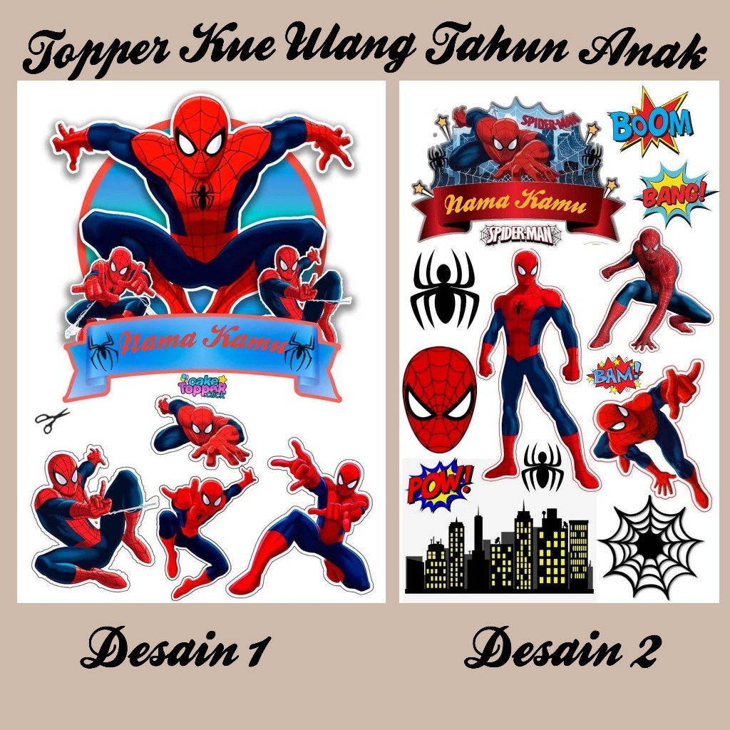 Topper Kue Ulang Tahun Anak Tema Spiderman Cutting