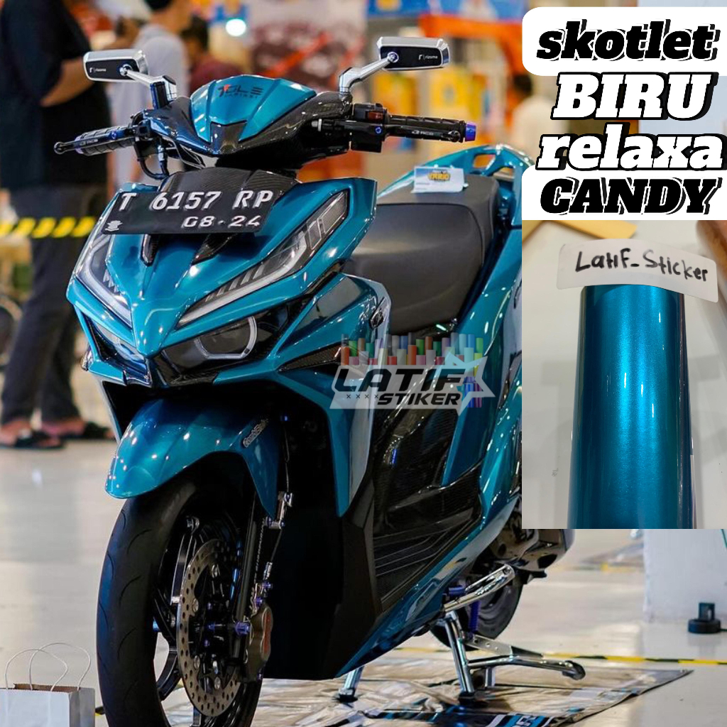 STIKER SKOTLET MOTOR BIRU RELAXSA  GLOSSY METALIK CANDY SKOTLET BIRU MUDA CANDY METALLIC SCOTLITE 45