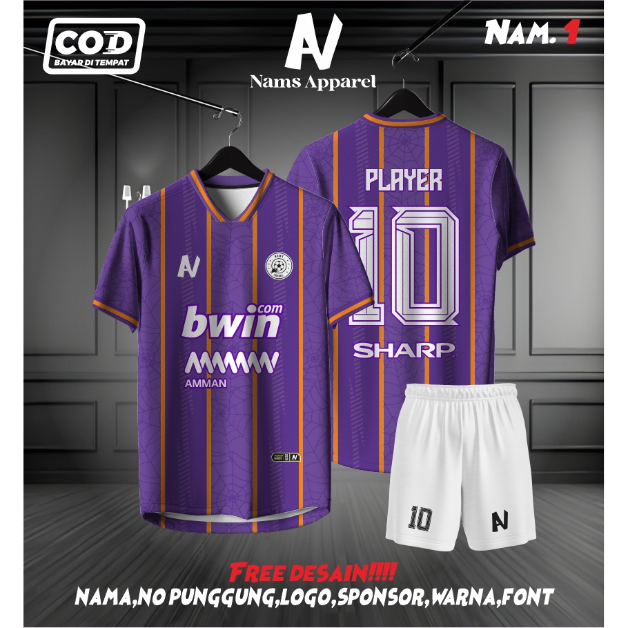 JERSEY FUTSAL / SEPAKBOLA FULL PRINTING UNGU KEREN BEBAS CUSTOM DESIGN FREE NAMA DAN NOMOR PUNGGUNG 