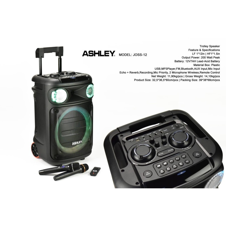 Speaker Portable 12 Inch ASHLEY JOSS12 JOSS-12 2 Mic Pegang Wireless Original