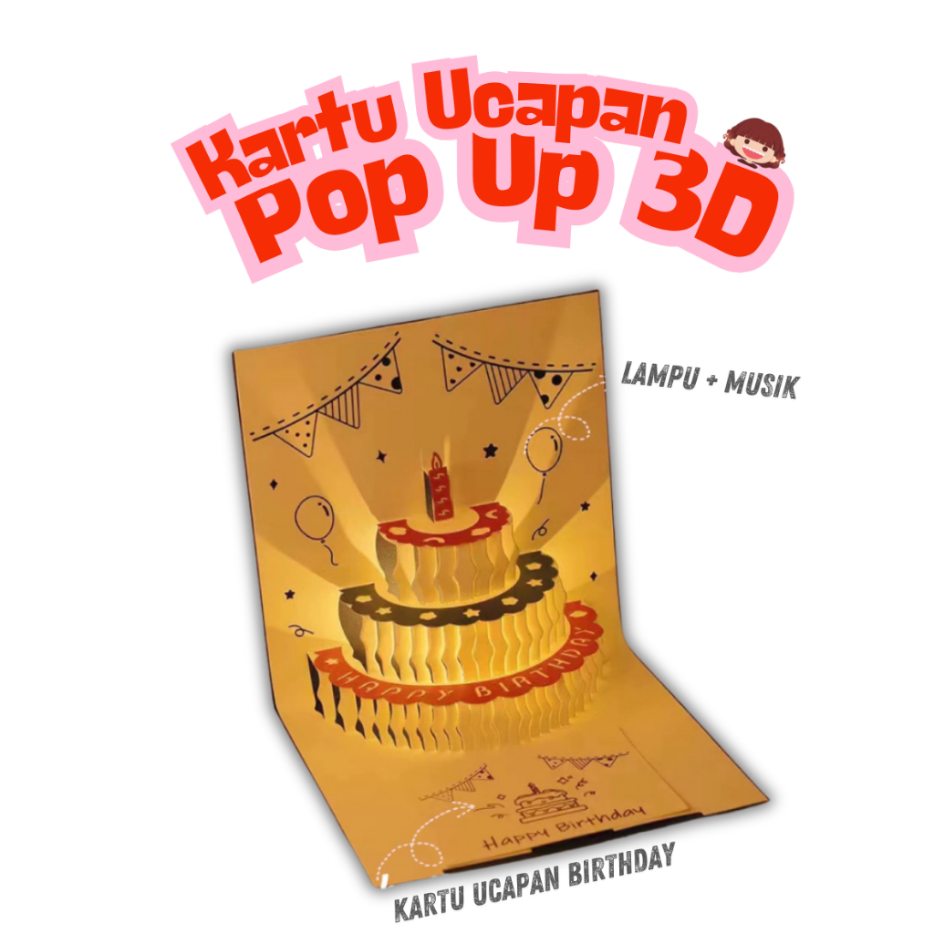 Kartu Ucapan Pop Up 3D Tulisan Happy Birthday dengan Amplop / Kartu Ucapan Happy Birthday Dengan Amp