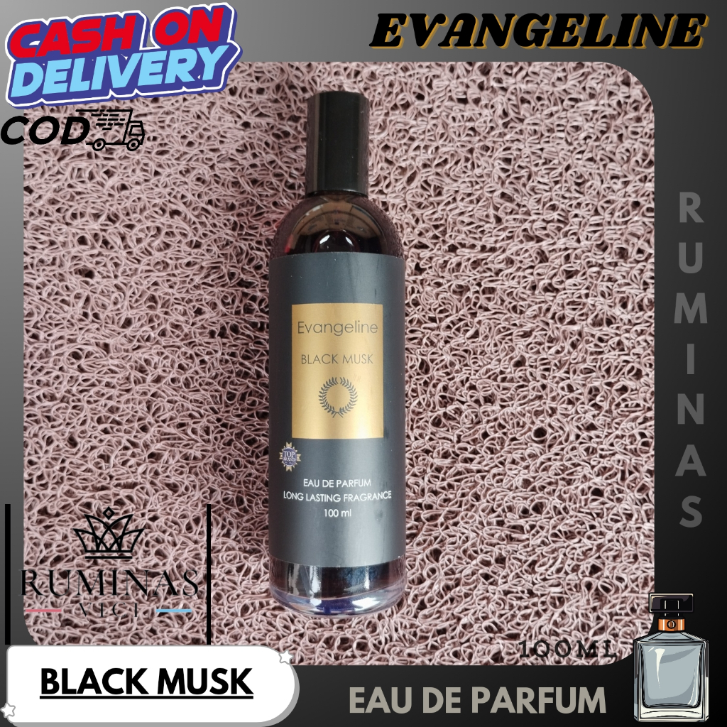 EVANGELINE BLACK MUSK EDP 100ML PARFUM UNISEX MEWAH, AROMA MUSKY TAHAN LAMA, TINGKATKAN PESONA ANDA!