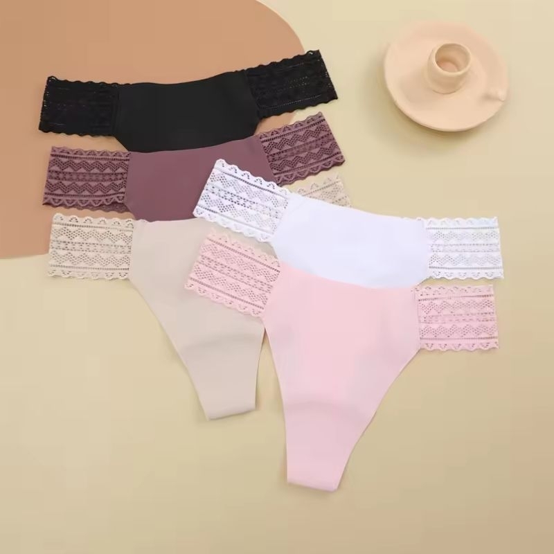 FINETOO FT153 Gstring Wanita Tanpa Jahitan Renda Samping Seamless Thong Women Yoga Sport Panty Soft