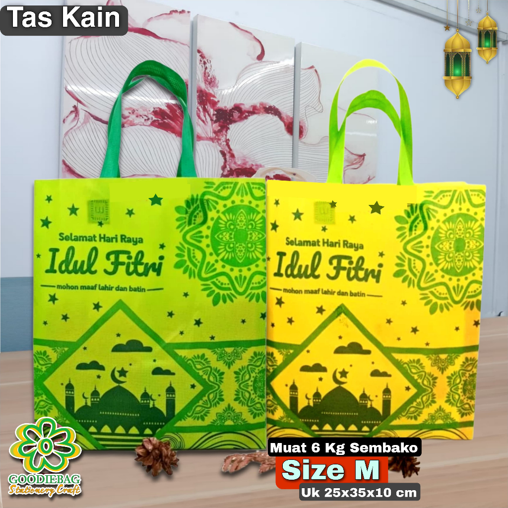 

Lusinan | Goodie Bag Tas kain Spunbond Motif Lebaran Idul Fitri Ukuran 25x35x8 cm ,Cocok Untuk Wadah Sembako , Hantaran , Wadah Sayuran , Bingkisan THR , Parcel , Toples kue , Sirup , Kaleng Biskuit , Mika Bento , Thinwall , Ompreng Baskom , Kantong Kain