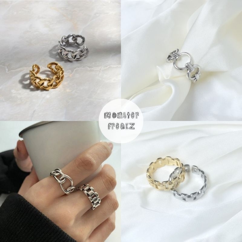 Chain Gold Silver Ring | Cincin Perak Emas Vintage Adjustable, Cincin Pria Wanita, Gaya Retro, Model
