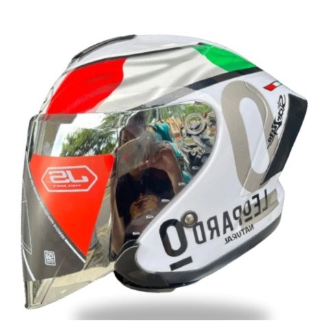 Helm JS Armor Leopard white Original / HELM HALF FACE PRIA WANITA - SNI