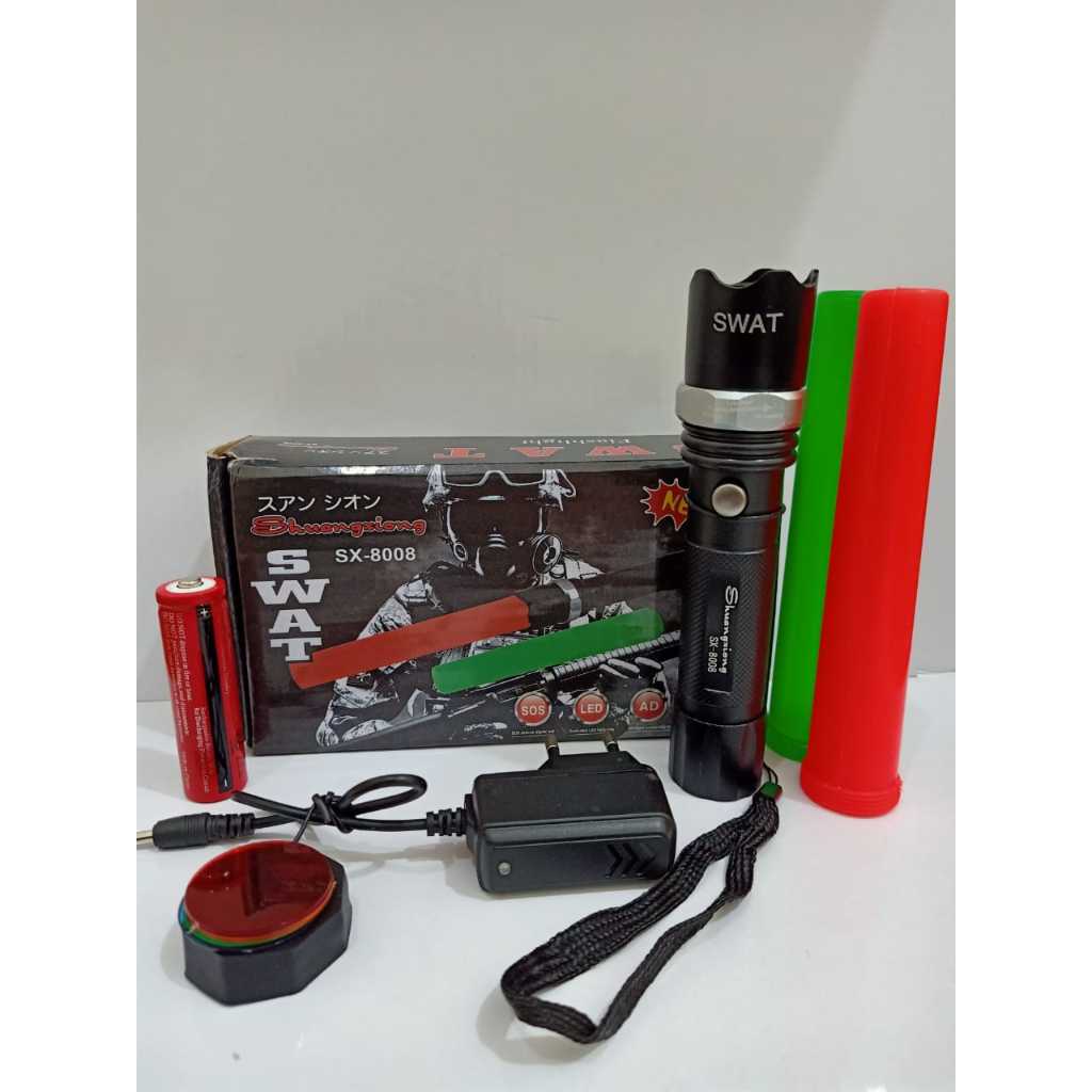 Senter Swat 1 Baterai 18650 JL V8 JINLONG/ Sx-8008 / Senter Swat Super Terang Bagus Original/ Senter